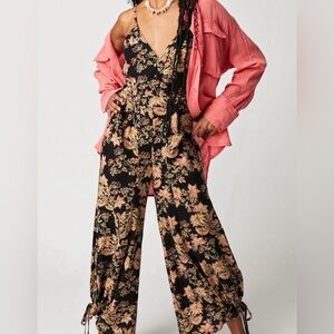 NWT Free People Black Floral Jumpsuit